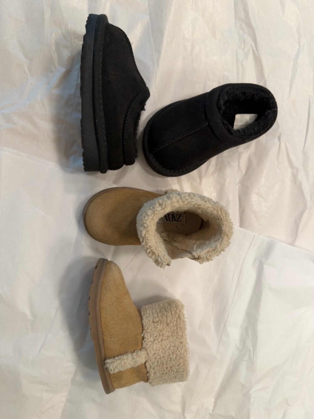 Zara kids Tan Faux-Shearling Ankle Boots set of 2